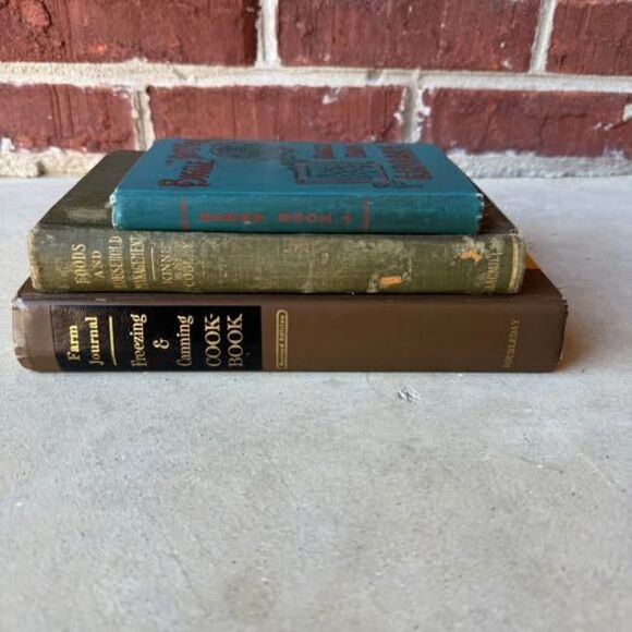 3 Antique Vintage Books Cooking Recipes Old Vintage Home Decor Rustic - Picture 1 of 9